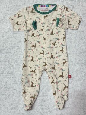 Magnetic Me Baby Modal Magnetic Footie Sleeper Christmas Reindeer Print 0-3M